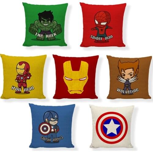 45*45 Disney Marvel Superhero Spiderman Ironman Hulk Wolverine Captain Pillow Covers Avengers Cars Home Indoor Silk Pillowcases