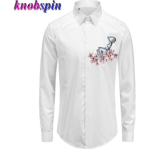 New 2021 Solid Color Mens Shirts Luxury Long Sleeve Printed Cotton Mens Dress Shirts Slim Party Man High Quality Casual Shirts