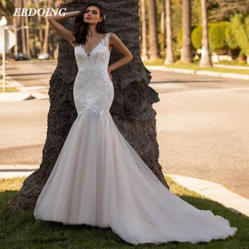 New Arrive Wedding Dress Mermaid Lace Deep V-Neck Neckline Sleeveless Marry Plus Sizes Bride Dress 2021 Vestidos De Novia