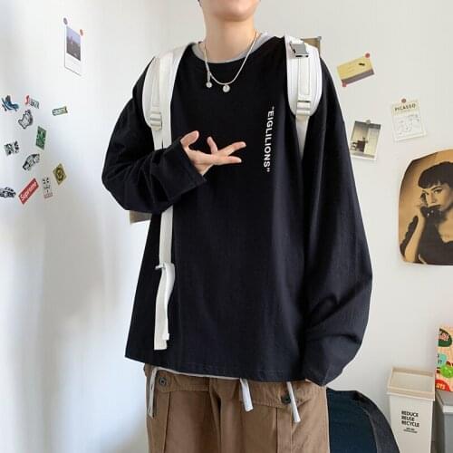Autumn Men T Shirt Oversized Long Sleeve O Neck Letter Print High Street Korean Style Hararjuku Cotton Couple Tops Male Vogue