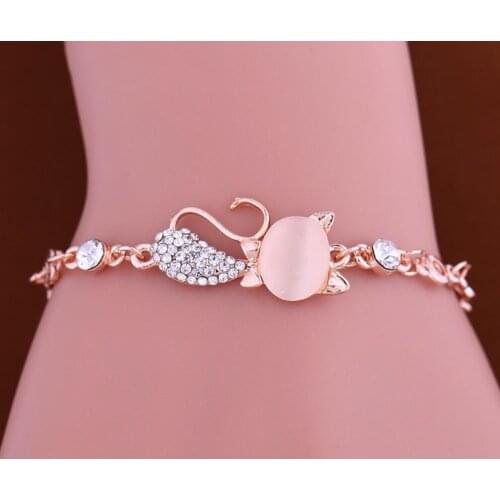Lovely Cat Pendant Women Ladies Opal Rhinestone Bangle Bracelet Chain Jewelry 2018 fashion woman bracelets pulseira masculina