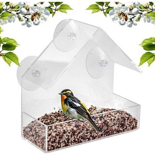 Bird Supplies Triangular Shaped Birds Feeder Acrylic Transparent Birds Food Seed Holder Container Hanging Birds Food Feeder