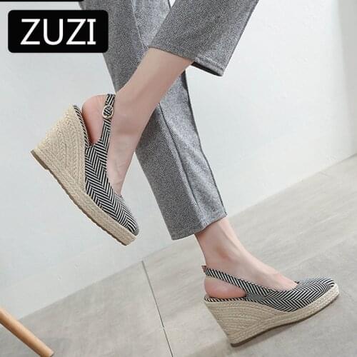 ZUZI High Heel Wedge Shoes 2021 Newest Fashion Style Women Sandals Female Pointed Toe Slippers High-heeled Espadrilles Straw