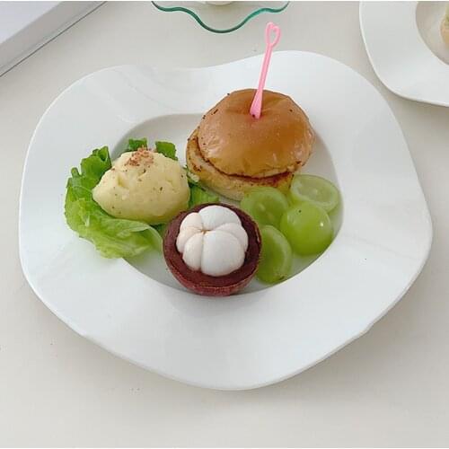 European-style Western Food Plate Shaped Ceramic Salad Bowl Fruit Plate Waved Edge Tableware Kitchen Decoration Plate