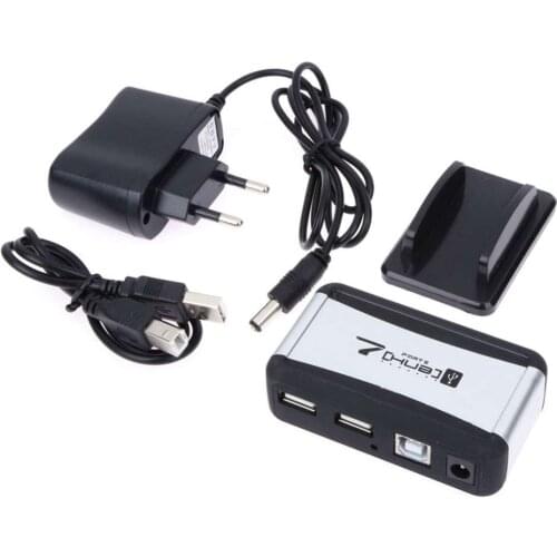 Eu Plug External Hub 7 Usb 2.0 Ports With Multi-Socket Power Supply Slot For Notebook Pc Mac