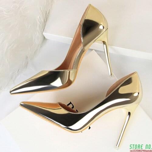 2021 Plus Size 43 Newest Women 10.5cm High Heels Gold Pumps Female Stripper Tacons Lady Shoes High Heels Scarpins Fetish Shoes