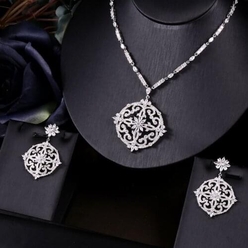 JaneKelly White Nigeria 2pcs Zirconia Necklace Sets For Women Party, Dubai Nigeria CZ Crystal Wedding Bridal Jewelry Sets