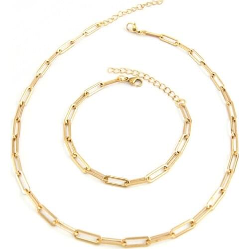 Women Thin Exquisite Bracelet Stainless steel 4mm flat wire Long O chain Gold color collares de moda Boho Collier gift
