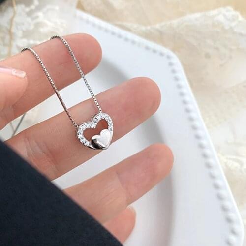 925 Sterling Silver Zircon Heart Charm Necklace For Women Creative Box Chain Pendant Elegant Party Jewelry dz681