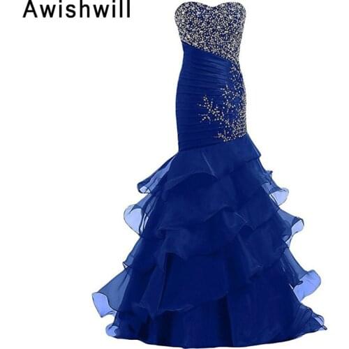 Royal Blue Purple Organza Beading Mermaid Evening Dress Long Sweetheart Sleeveless Elegant Formal Evening Gowns Robe De Soiree