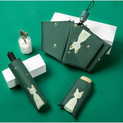 New Automatic Umbrella Rain Women Lovely Cat Folding Umbrellas Windproof Black Coating Anti UV Parasol Womens Umbrella Girl