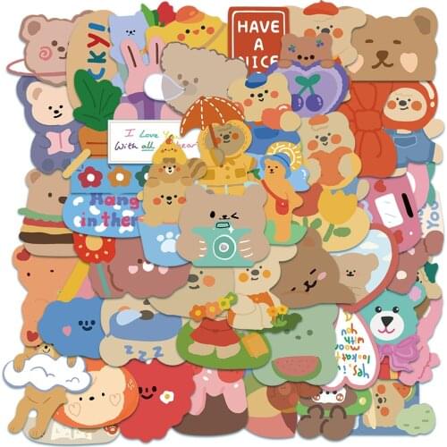 10/30/50PCS Korea Ins Cute Bear Graffiti Stickers Luggage Laptop Motorcycle Removable Decorative Stickers Wholesale