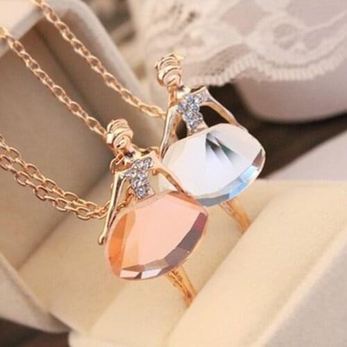 10PCS Fashion Jewelry Bohemian Shiny Crystal Ballet Pendant Necklace Ballerina Girl Necklace Statement Female Elegant Necklace