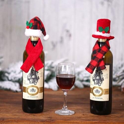 Christmas Wine Bottle Cover 2Pcs/Set Party Supplies Scarf Hat Red Wine Champagne Bottle Cover Bag Gift Holder Bottle Cover