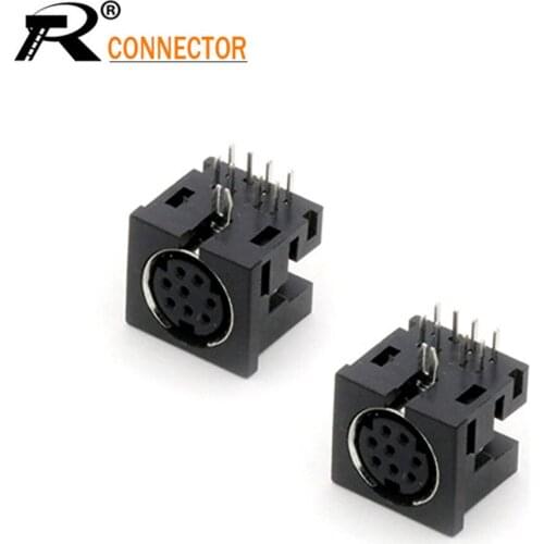 20pcs/lot 8 Pin Mini DIN Female Jack Right Angle / 90 Degree Connector PCB Panel Mount Socket Chassis Terminals 100pcs
