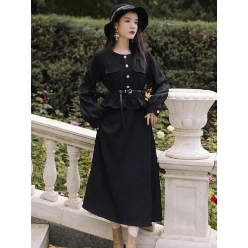 2020 new fashion womens clothing Vintage Solid Full dresses for women dress women