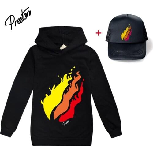 2021 Children PRESTONPLAYZ Black Sweatshirts Teenage Girl Boy Preston Playz Long Sleeve T Shirt Hoodies+Hat Hip-hop Tops 2PCS
