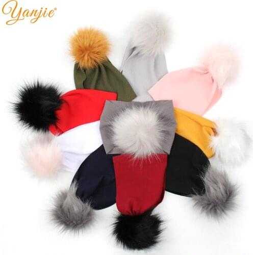 2021 New Arrival Winter Faux-Fur Ball Wide Bullet Fabric Baby Headband Wholesale Textured Head Wrap Handmade Hair Accessories