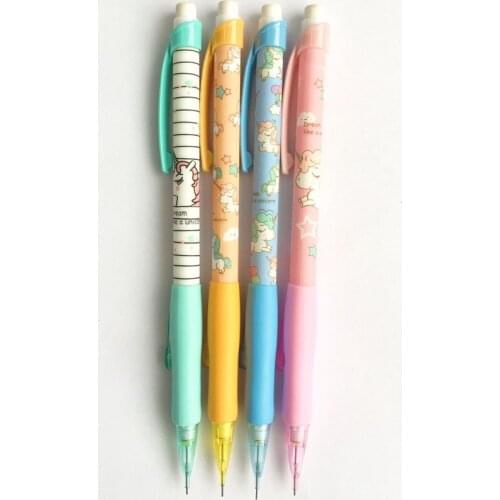 4Pcs Random Send 0.5mm Plastic Cartoon Mechanical Pencil + Eraser Cap Student Stationery Automatic Pencil Writing School Supply