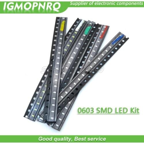 5colors each 20pcs=100PCS 0603 SMD LED Kits Red Yellow Blue Green White light-emitting diode Luminescent tube