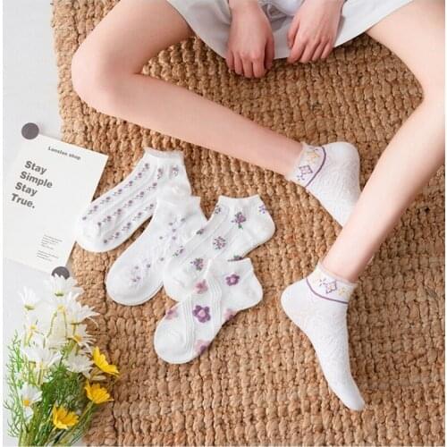 5Pairs/Set Lace Flower Women Socks Summer Mesh Breathable Short Socks Casual Girls Ankle Socks
