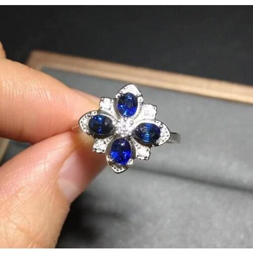925 Silver Natural Sapphire Flower Wedding Rings for Couples Fine Luxury Jewelry