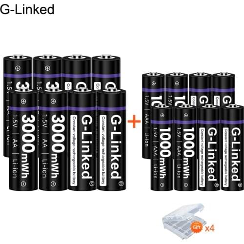 8PCS 1.5V AA+8PCS 1.5V AAA Batteries Rechargeable Li-ion Lithium Battery 3000mWh AA /1000mWh AAA Li-ion Rechargeable Battery