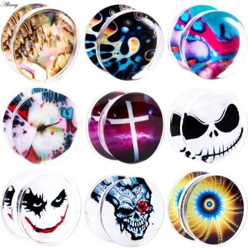 Alisouy 1 Pair 6-16mm Acrylic Skull Ear Gauge Plug Tunnel Flesh Ear Strecher Tunnel Expander Reamer Piercing Oreja Dilataciones