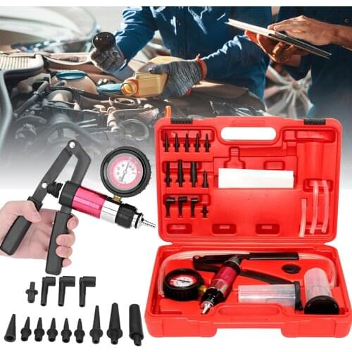 Hand Held Vacuum Pump Tester Set Vacuum Gauge and Brake Bleeder Kit for Automotive with Adapters, Sponge Protected Case