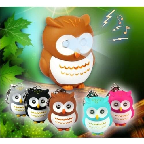 FREE SHIPPING BY DHL 200pcs/lot 2015 Plastic LED 3D Owl Shaped Keychains with Sound Novelty Gift Keyrings for Kids