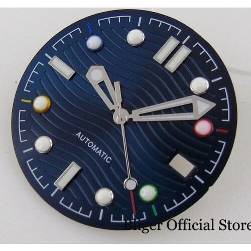 BLIGER Green Luminous Marks Nologo 31mm Steel Blue Watch Dial fit NH35A Hand Set