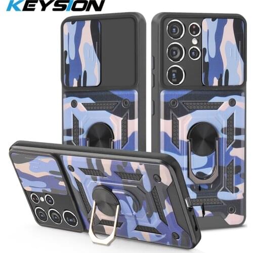 KEYSION Shockproof Case for Samsung S21 Note 20 Ultra 5G Stand Push Pull Camera Protection Camo Phone Cover for Galaxy A52 A72