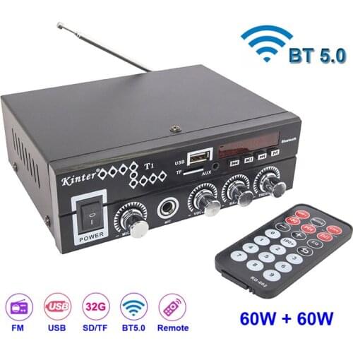 FM Mp3 Player 2*60W Audio Power AMP Bluetooth-Compatible Equalizer HiFi Class D Digital Mp3 Decoder Home Car Amplifier AC90-240V
