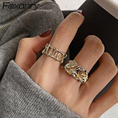 Foxanry 925 Sterling Silver Engagement Rings Fine Bride Jewelry New Fashion Vintage Gold Plated Punk Party Accessories Gifts