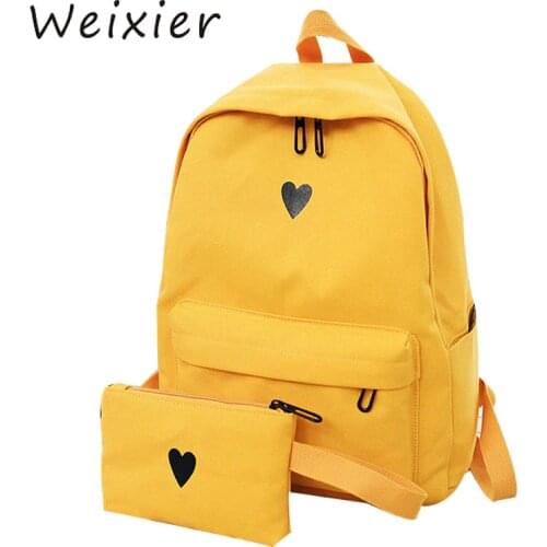 2019 High Quality Canvas Printed Heart Yellow Backpack Korean Style Students Travel Bag Girls School Bag Laptop Backpack NA-56