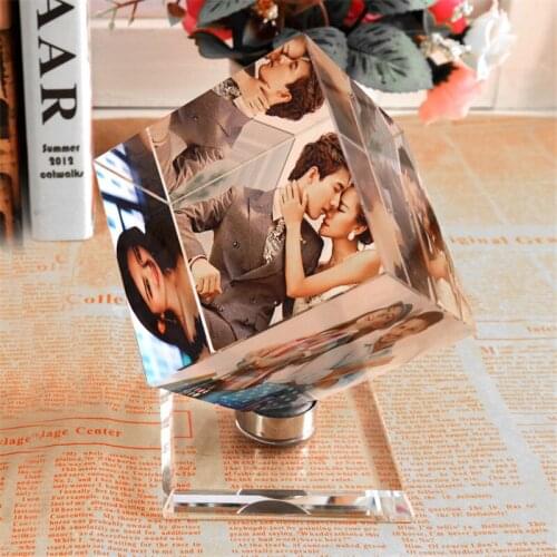 Customized Color Printed Crystal Picture Frames Rotating Baby Photo Frame Craft Ornament Wedding Anniversary Gifts