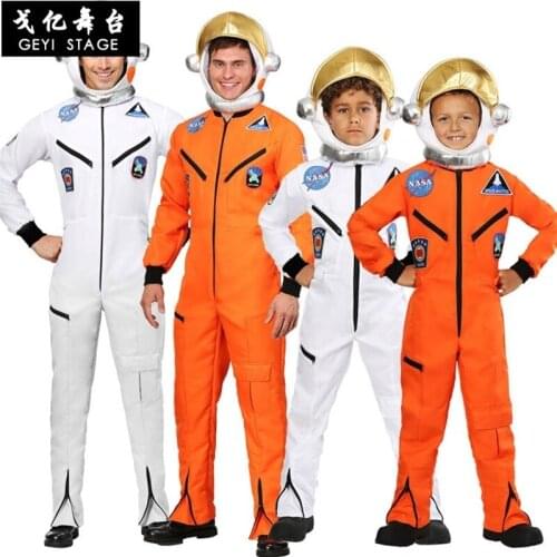 Space Suit For Men Adult Plus Size Astronaut Costume white Pilot Costumes 2019 New Arrival Halloween Costume One Piece Jumpsuit