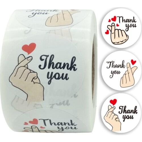 Round Thank You Stickers Gift Decoration Packaging Sealing Sticker 500Pcs Love Gesture Design Label Stationery Stickers Roll