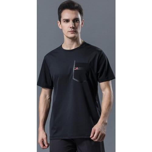 Summer Running Shirts Quick Dry Work Out T Shirt Fitness Gym Sport T-Shirt Short Sleeve Patch Pocket Black White T Shirt For Men