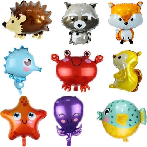 Cute animal squirrel fox sea horse crab aluminum foil balloon ocean jungle party happy birthday decoration balloons kid toy
