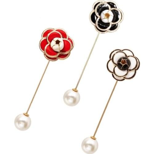 Fashion Camellia Pin One Pin Brooch Luxury Shawl Buckle Pearl Flower Clothing Brooches Female Accessories