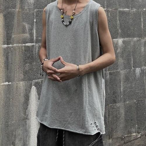 Mens new fashion European high street black grey vest hip-hop popular logo loose large size sleeveless T-shirt