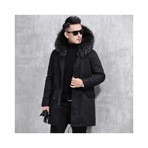 Winter Jacket Real Pure Jackets Men Natural Raccoon Fur Coat Parka Male Long Overcoat Windbreaker MG-026 LX2365