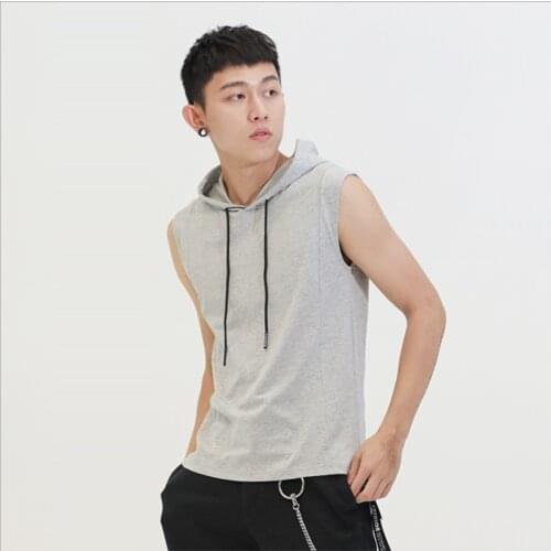 Mens Hoodies Sleeveless Sport Gym Daily Male Tank-Top Cotton Sweatshirts