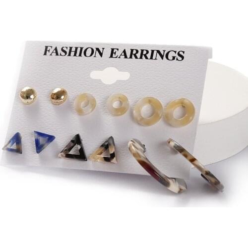 European And American New Style 6 Pairs Of Acetate Sheet Metal Combination Geometric C-Shaped Set Earrings