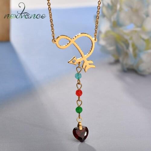 Nextvance Creative Women Arrow Necklace Fish Bone Necklace Heart Stone Stainless Steel Jewelry For Party Gift