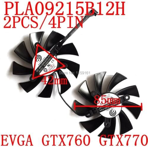 Free Shipping PLA09215B12H 2pcs/lot 12V 0.55A 85mm For EVGA GTX760 GTX770 Double ball Graphics Card Cooling Fan 4Wire 4Pin