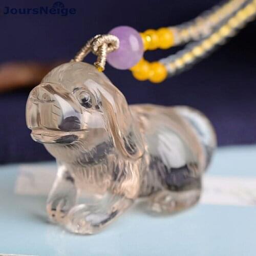 Wholesale Yellow Natural Crystal Pendants Hand Carved Meng Dog Pendant Sweater Chain Necklace Lucky for Women Men Gift Jewelry