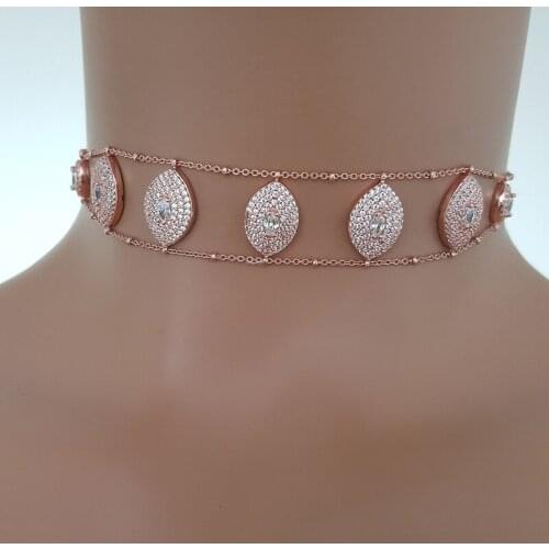 Rose Gold Marquise Silver Choker Art Deco Choker Necklace 925 Sterling Silver Women Choker