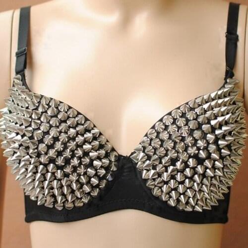 Sexy Women Fashion Spike Stud Rivet Bra Lingerie Punk Party Wear Nightclubs Jazz Dance Costumes Ds Costumes DJ Jazz Suit Bars